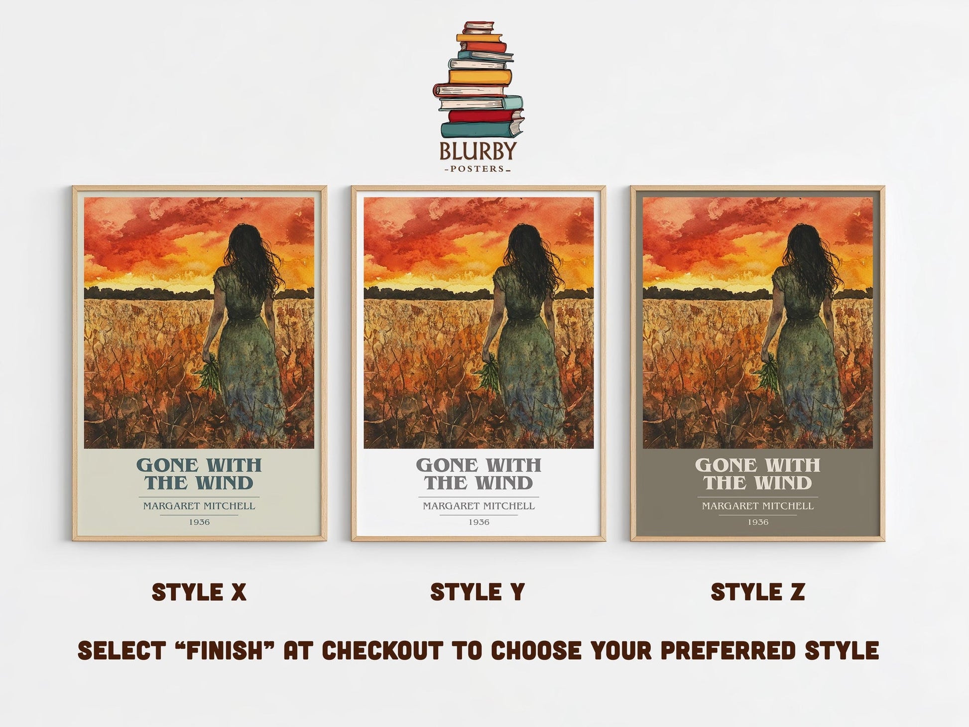 Gone with the Wind book cover poster colour and style options – Margaret Mitchell book art