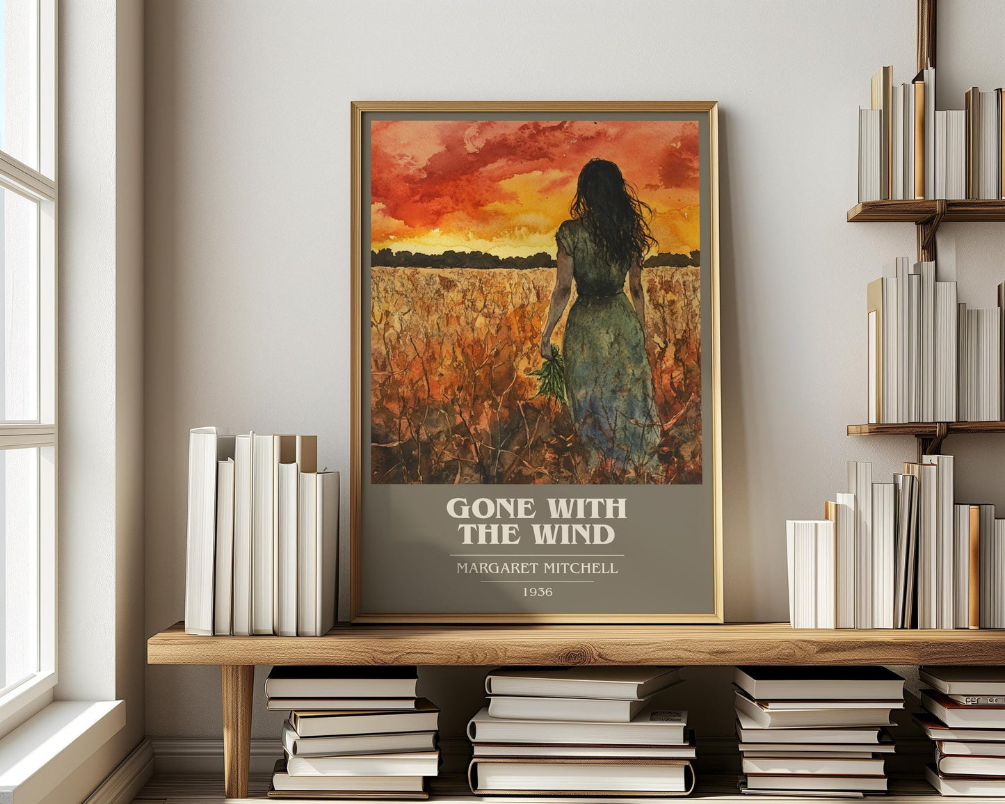 Gone with the Wind book cover print on bookshelf – Margaret Mitchell fan gift