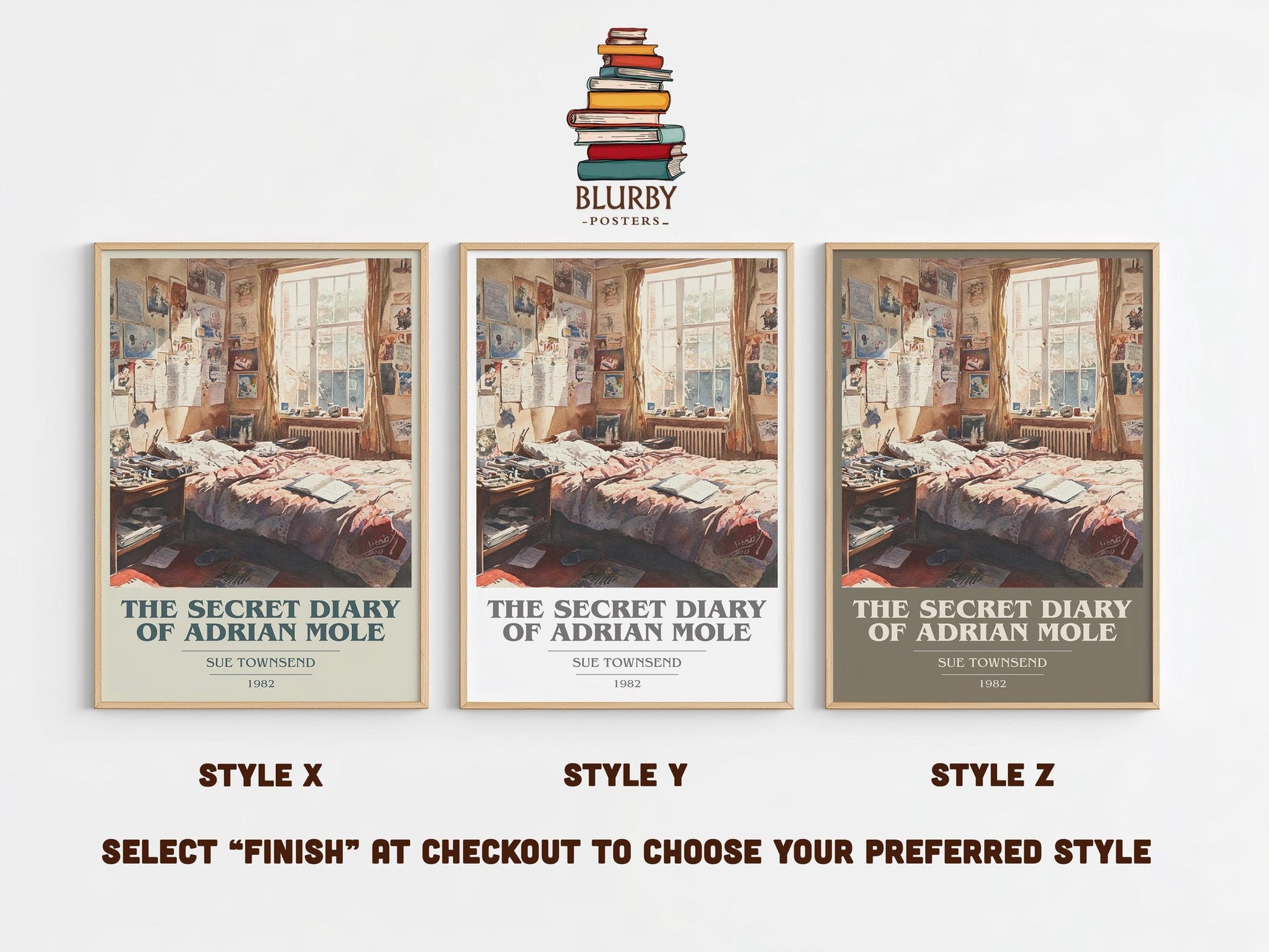 The Secret Diary Of Adrian Mole book cover print framed by window – literary home decor