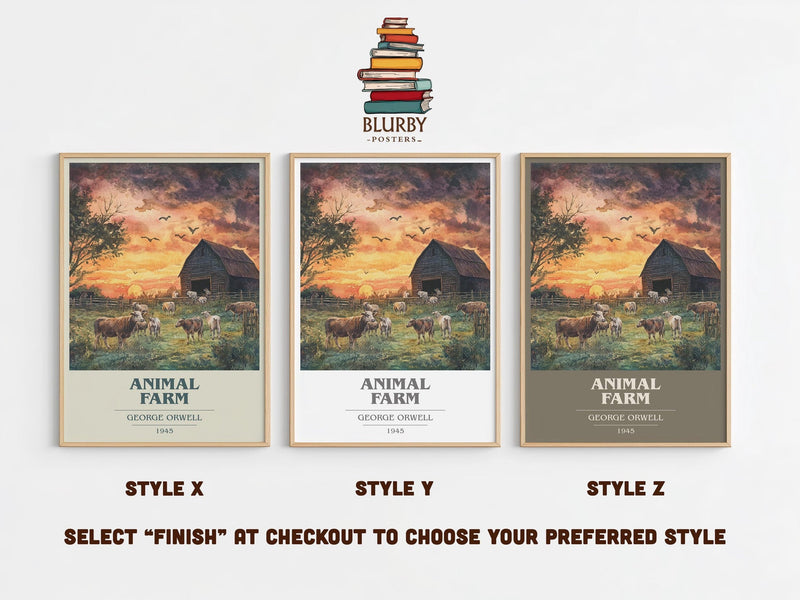 Animal Farm book cover poster colour and style options – George Orwell book art
