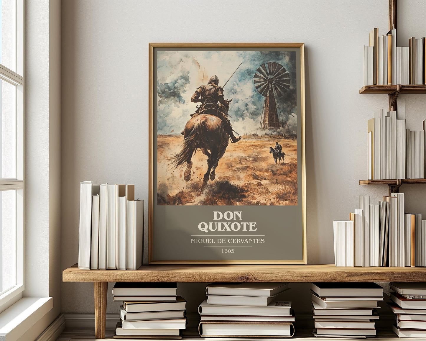 Don Quixote book cover print on bookshelf – Miguel De Cervantes fan gift