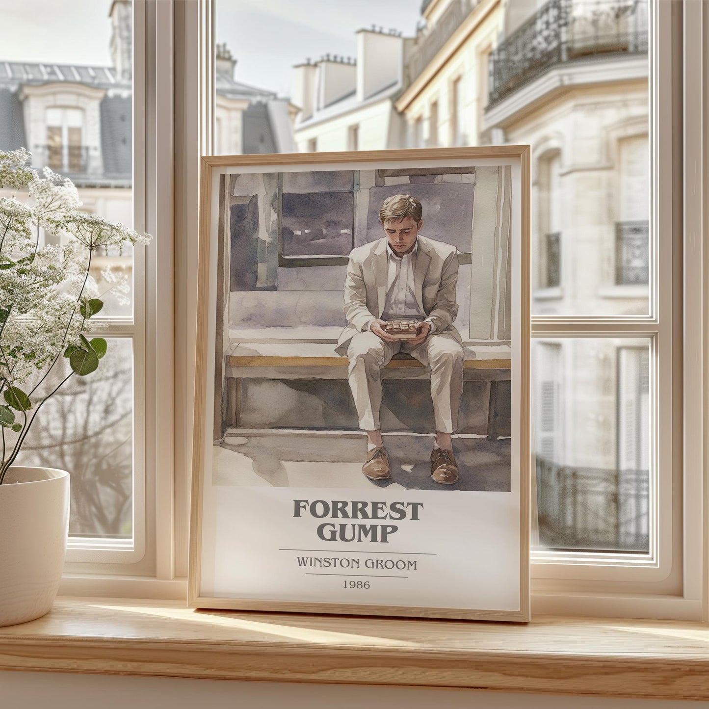 Forrest Gump book cover print framed by window – literary home decor