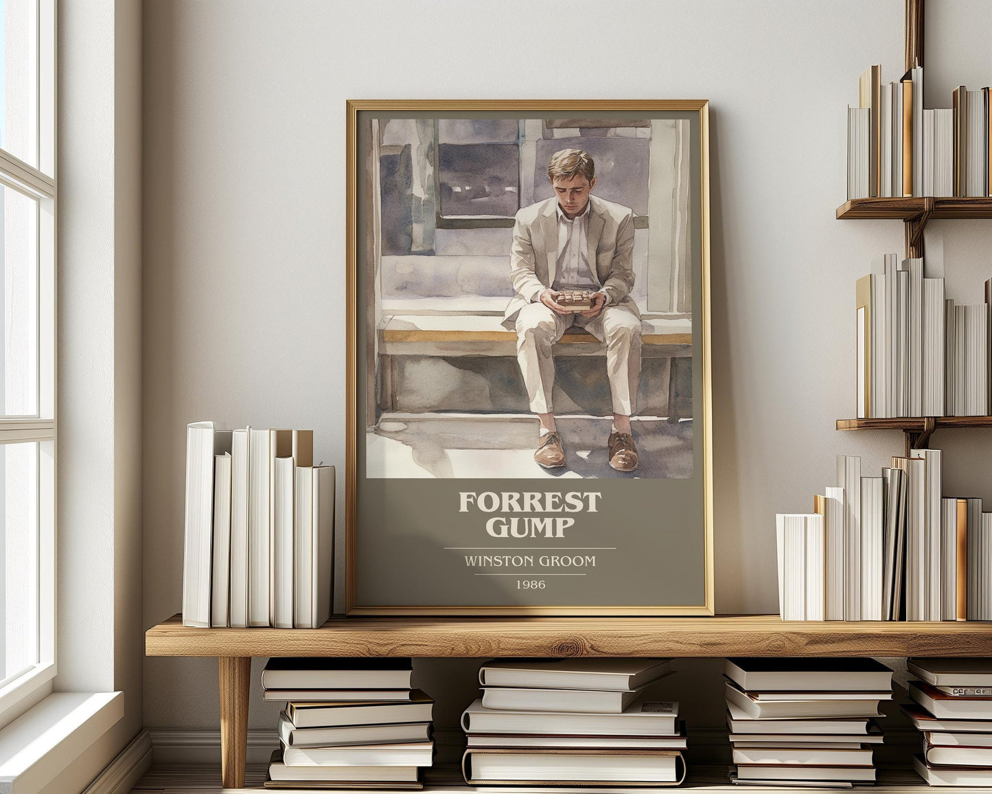 Forrest Gump book cover print on bookshelf – Winston Groom fan gift
