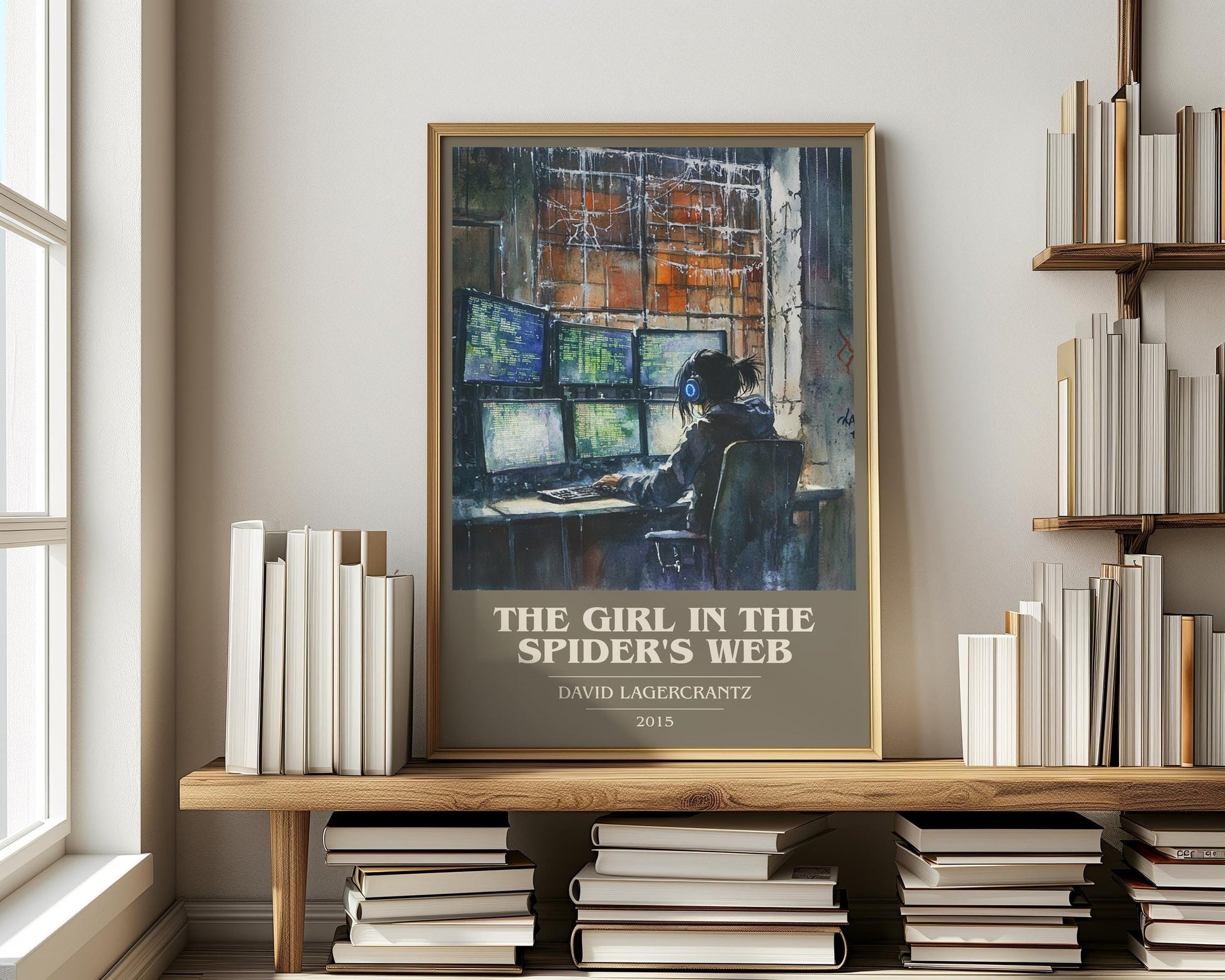 The Girl In The Spider's Web book cover book poster framed on wall – thriller wall art