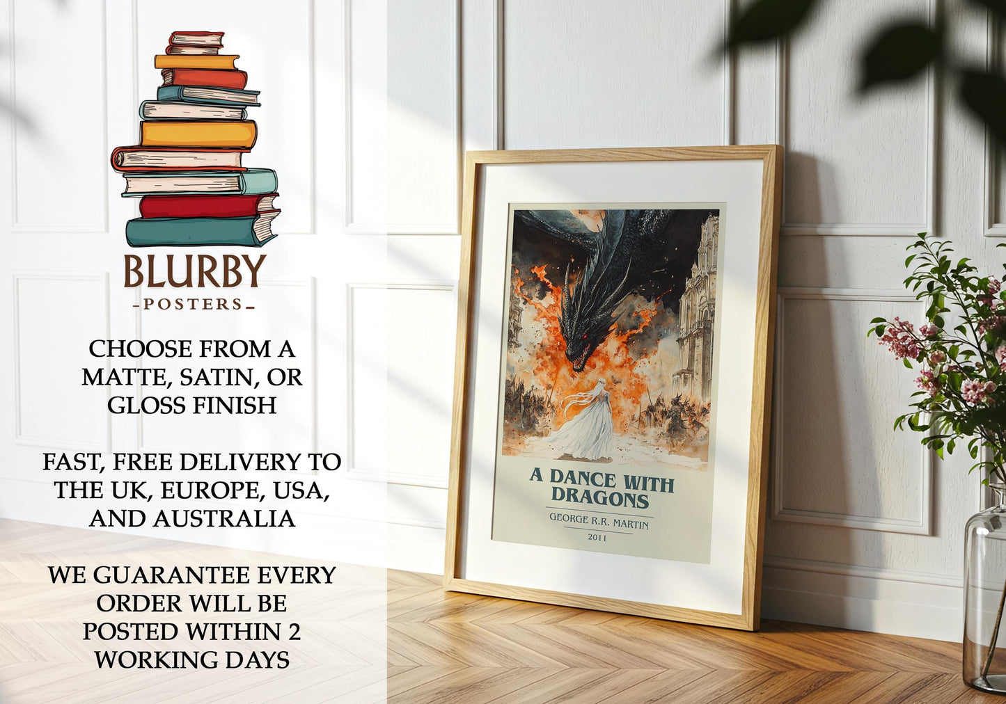 A Dance With Dragons by George R.R. Martin | Book Poster | Literary Art Gift For Book Lover | Novel Inspired Wall Art | Free Delivery