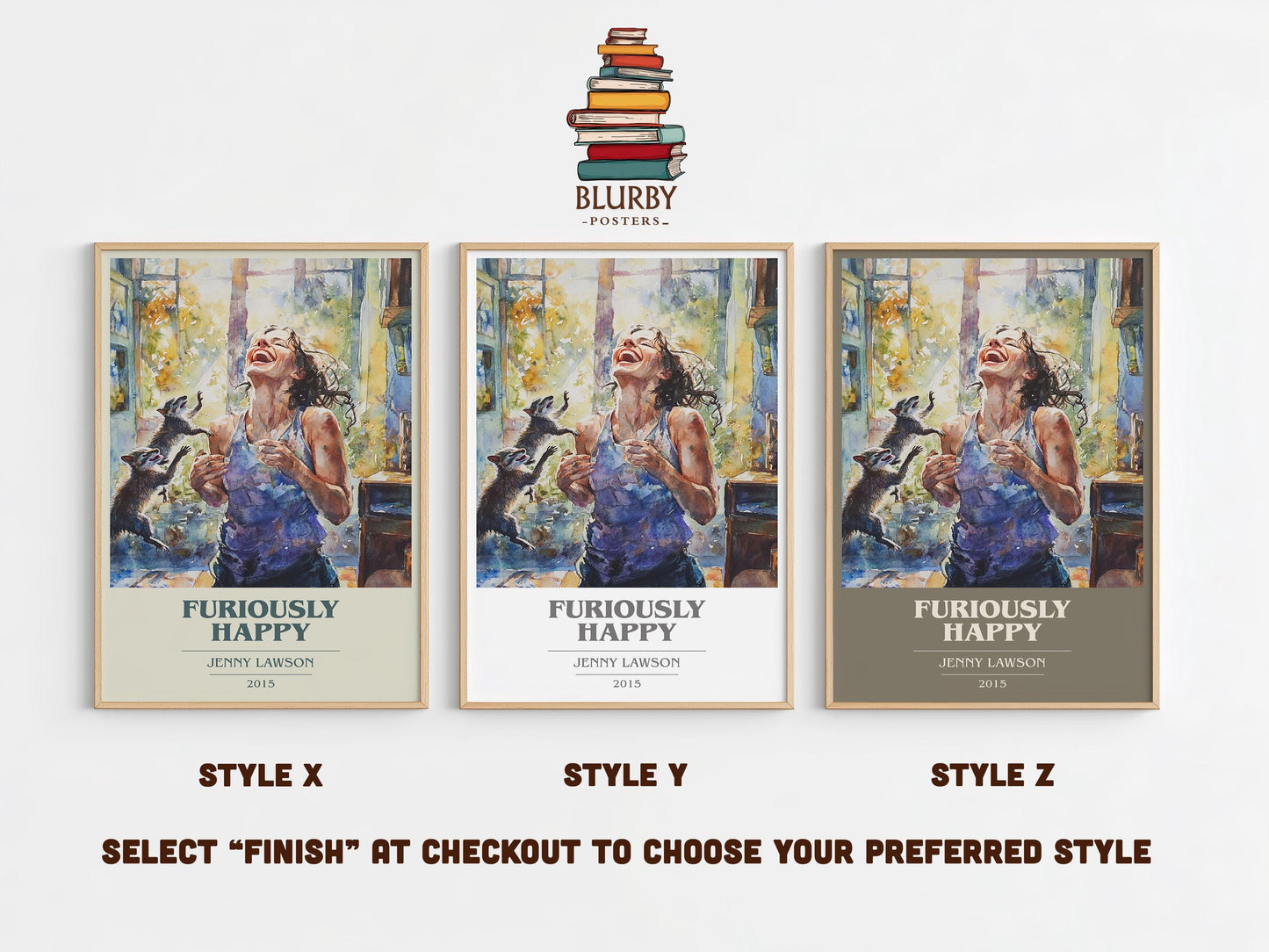 Furiously Happy book cover poster colour and style options – Jenny Lawson book art