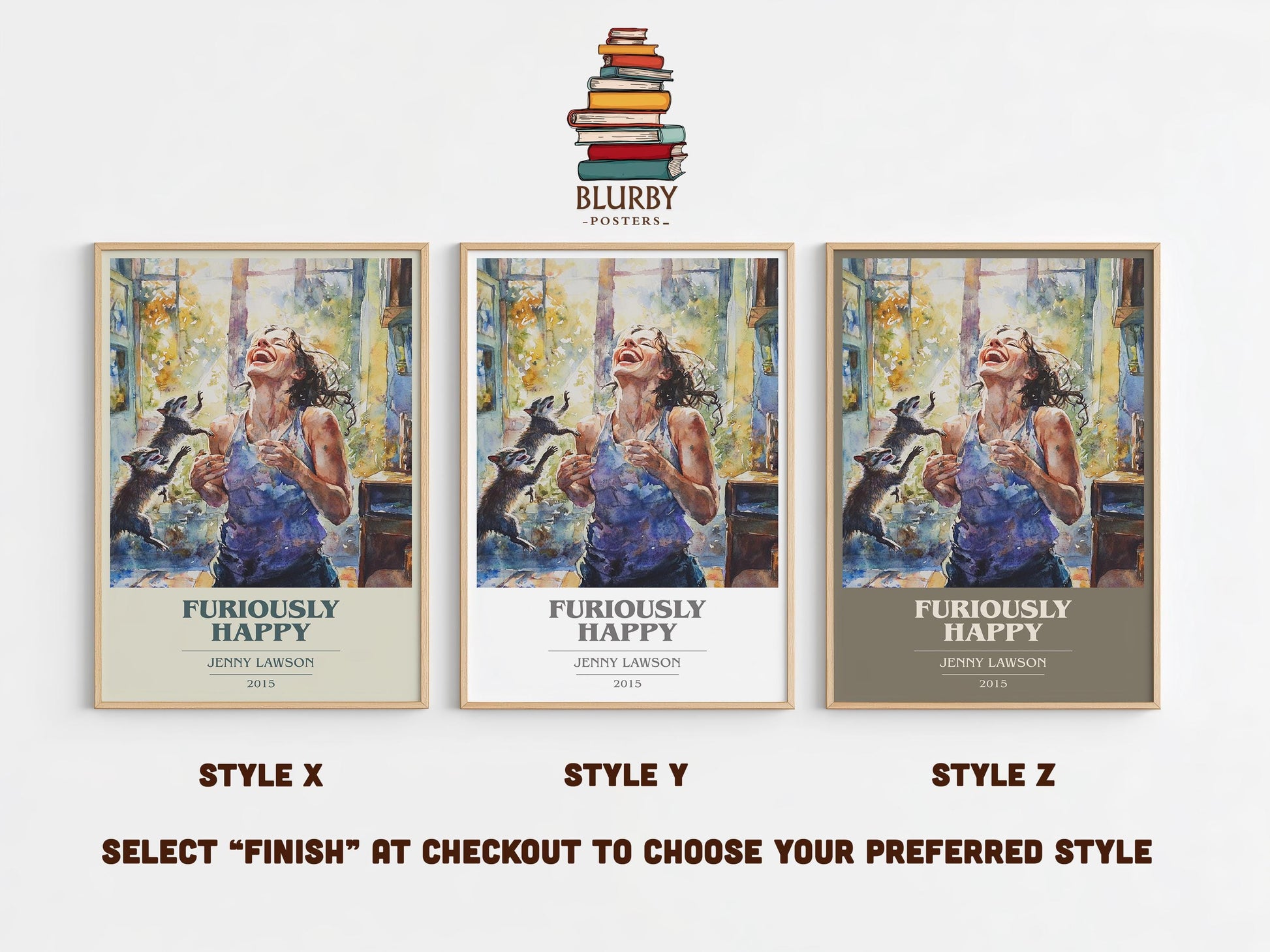 Furiously Happy book cover poster colour and style options – Jenny Lawson book art