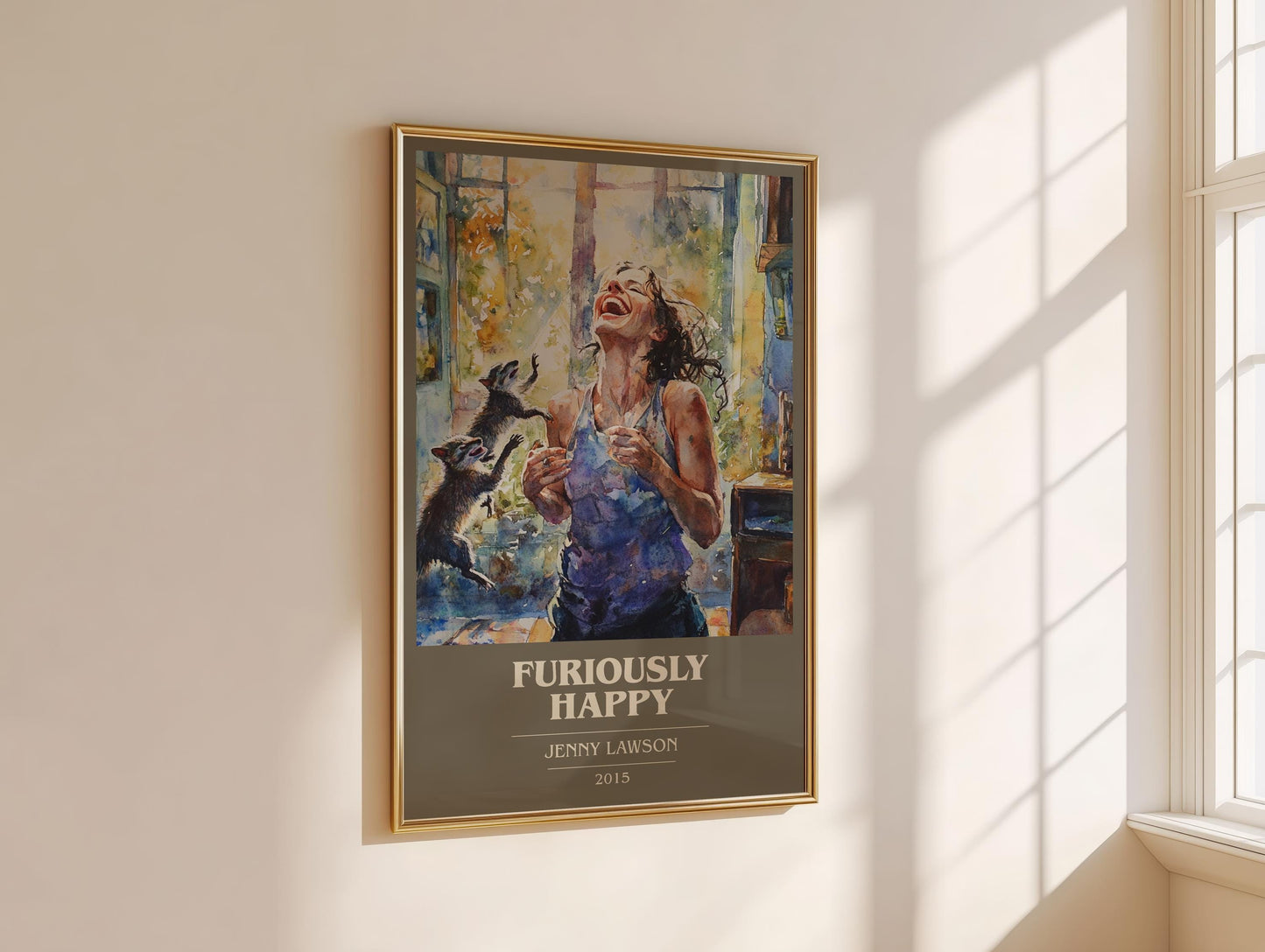 Furiously Happy book cover book poster framed on wall – memoir wall art