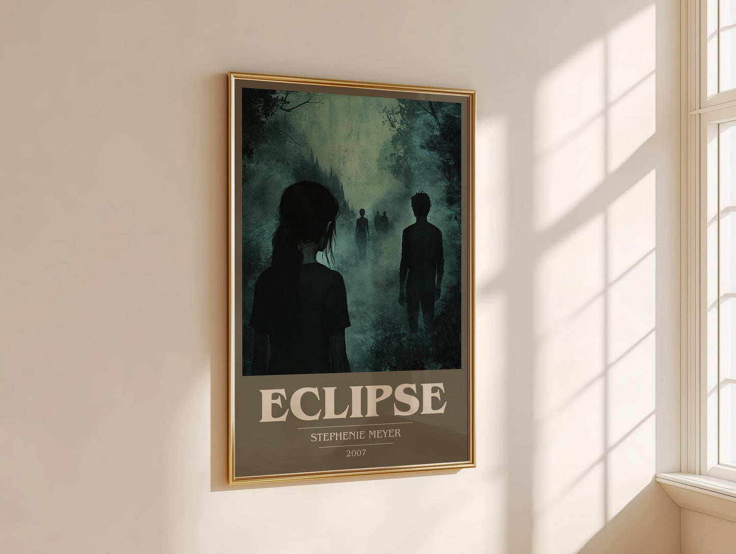 Eclipse book cover print framed by window – literary home decor