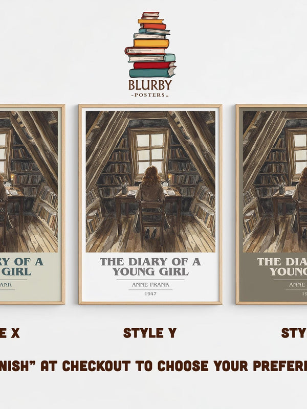 The Diary Of A Young Girl book cover print in frame leaning in hallway – memoir wall art