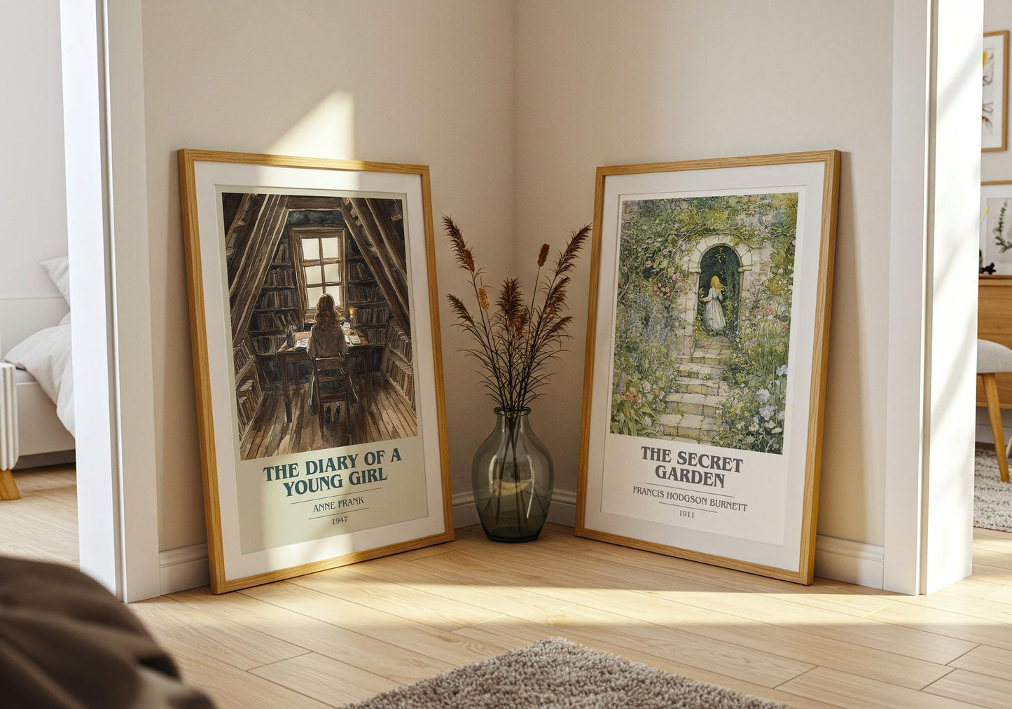 The Diary Of A Young Girl book cover print on bookshelf – Anne Frank fan gift