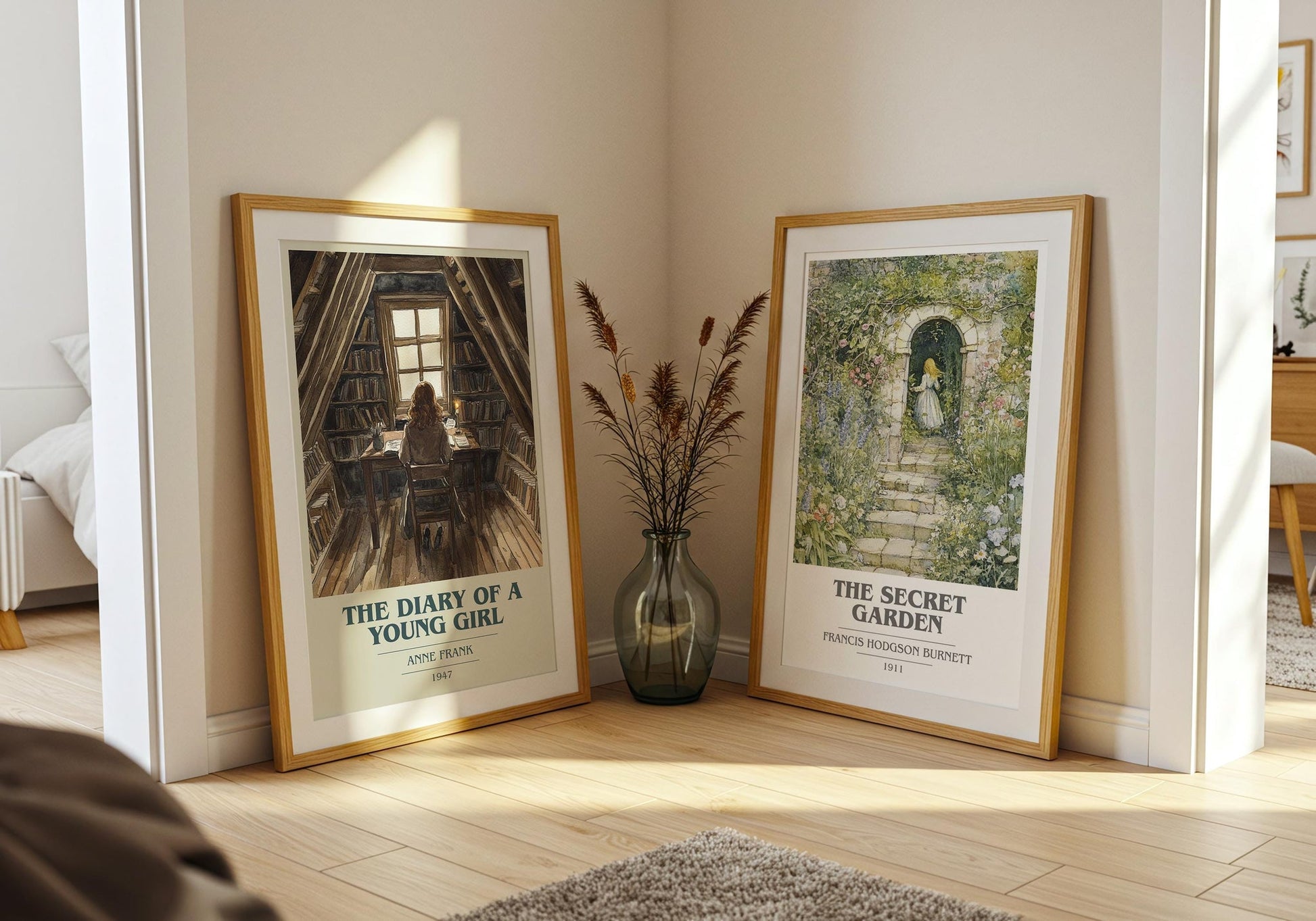 The Diary Of A Young Girl book cover print on bookshelf – Anne Frank fan gift