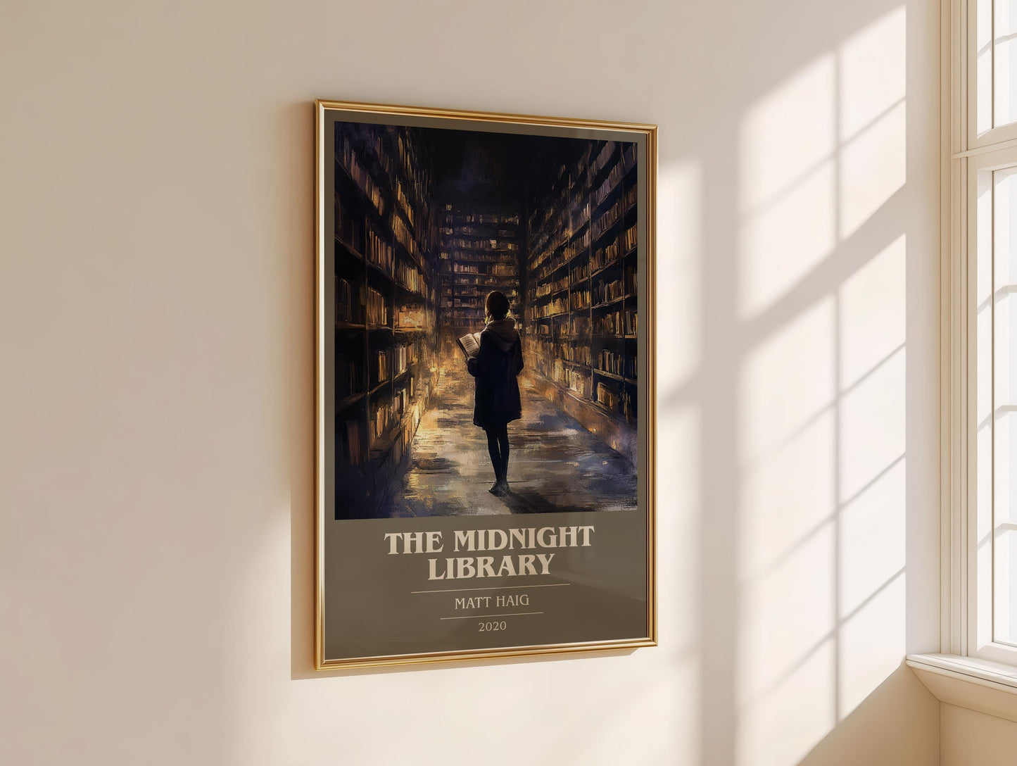 The Midnight Library book cover print on bookshelf – Matt Haig fan gift