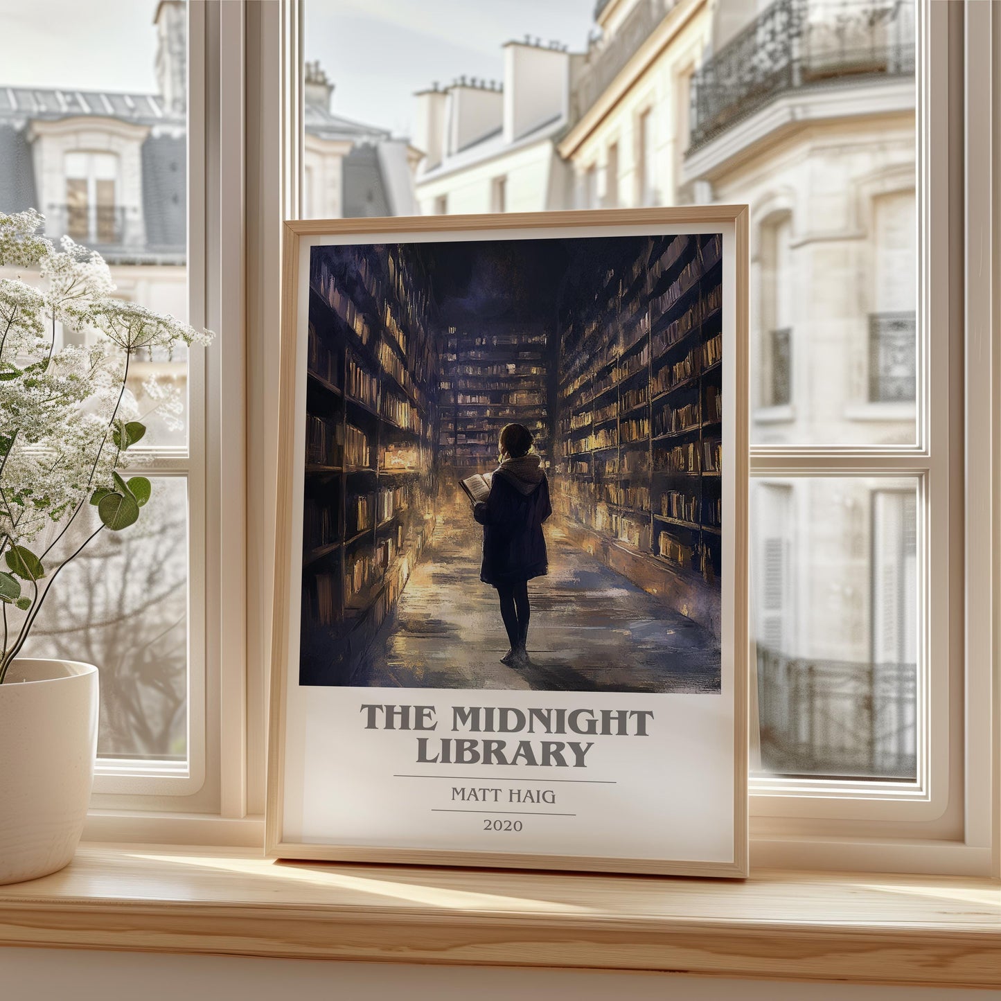 The Midnight Library book cover book poster framed on wall – contemporary fiction wall art