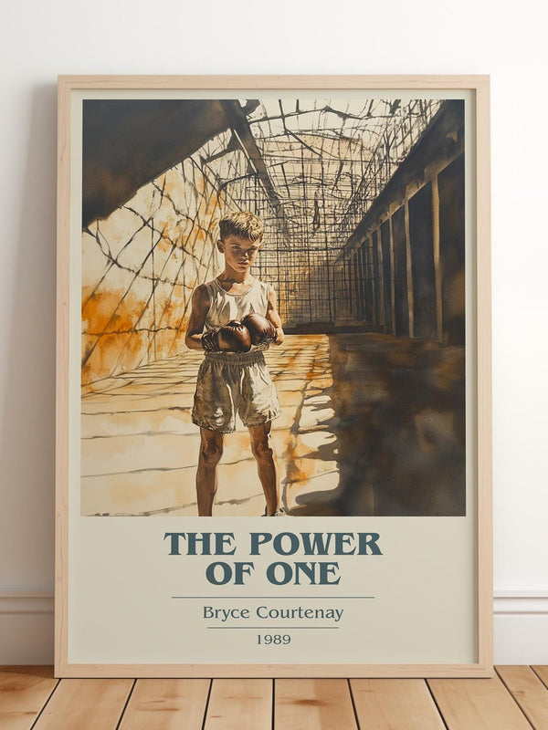 The Power of One book cover print in frame leaning in hallway – classic literature wall art