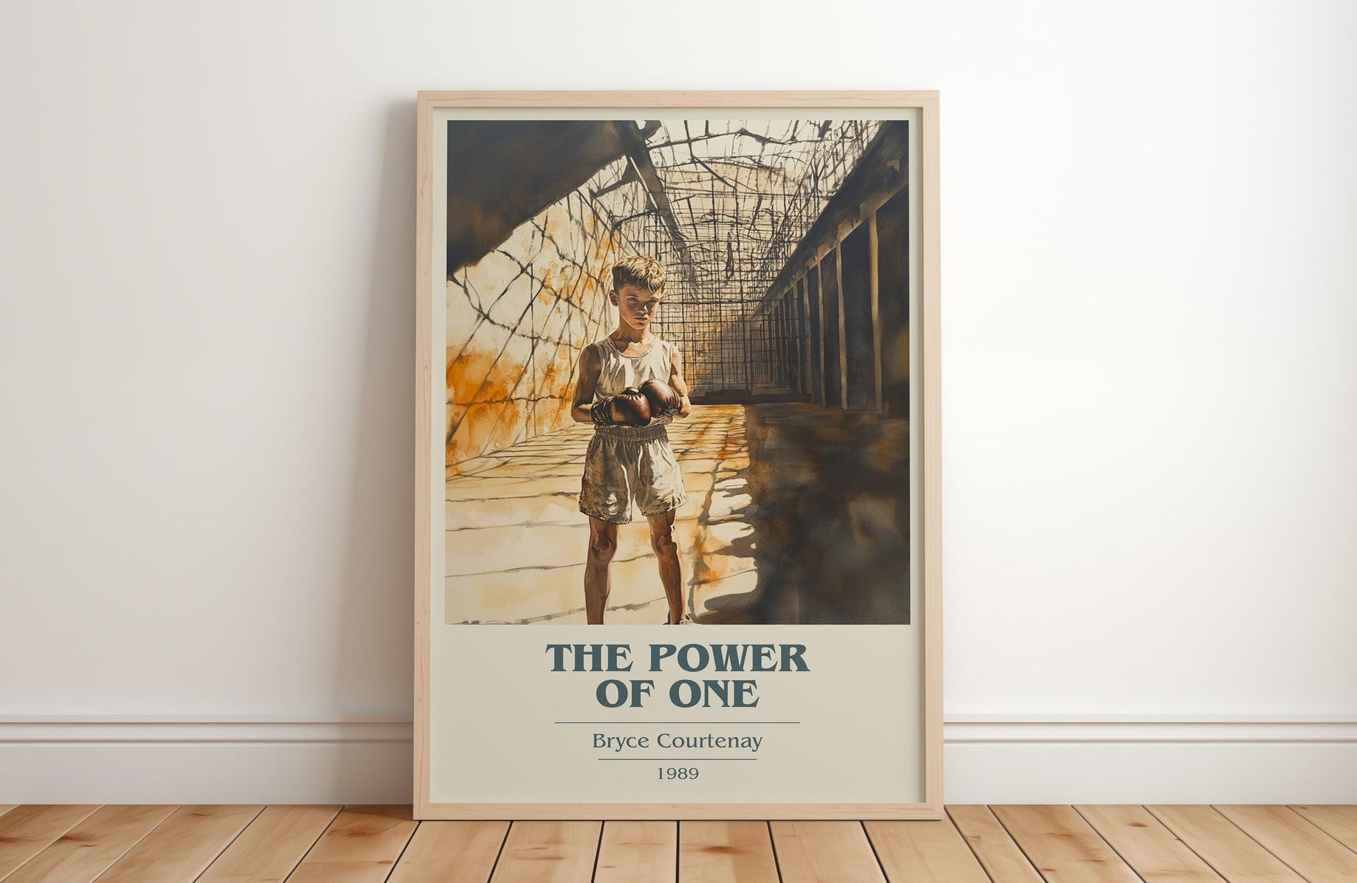 The Power of One book cover print in frame leaning in hallway – classic literature wall art