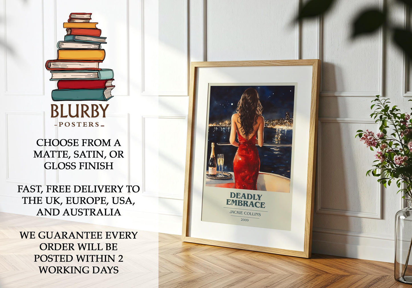 Deadly Embrace by Jackie Collins | Book Poster | Literary Art Gift For Book Lover | Novel Inspired Wall Art | Free Delivery