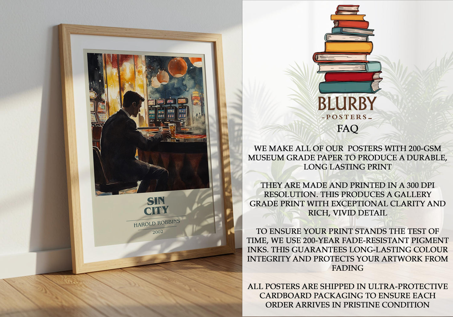 Sin City by Harold Robbins | Book Poster | Literary Art Gift For Book Lover | Novel Inspired Wall Art | Free Delivery