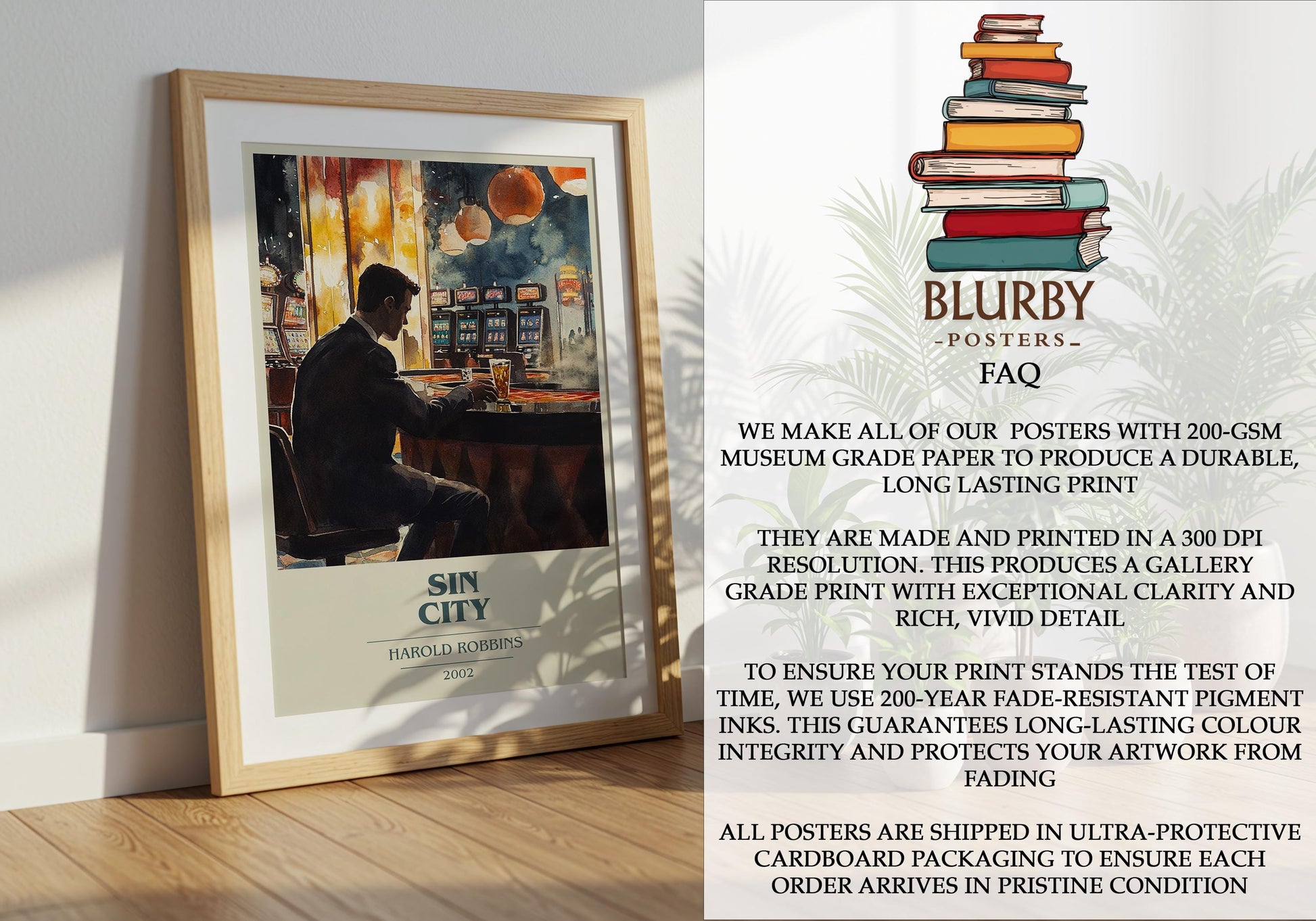 Sin City by Harold Robbins | Book Poster | Literary Art Gift For Book Lover | Novel Inspired Wall Art | Free Delivery