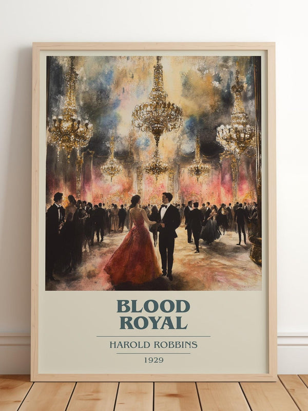 Blood Royal book cover print in frame leaning in hallway – romance wall art