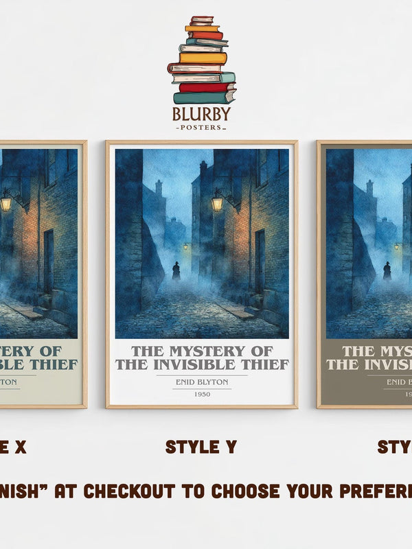 The Mystery of the Invisible Thief book cover print in frame leaning in hallway – mystery wall art