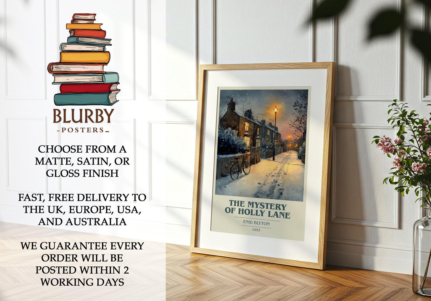 The Mystery of Holly Lane by Enid Blyton | Book Poster | Literary Art Gift For Book Lover | Novel Inspired Wall Art | Free Delivery
