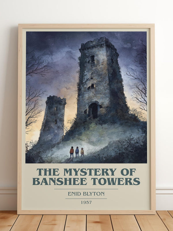 The Mystery Of Banshee Towers book cover print in frame leaning in hallway – childrens wall art