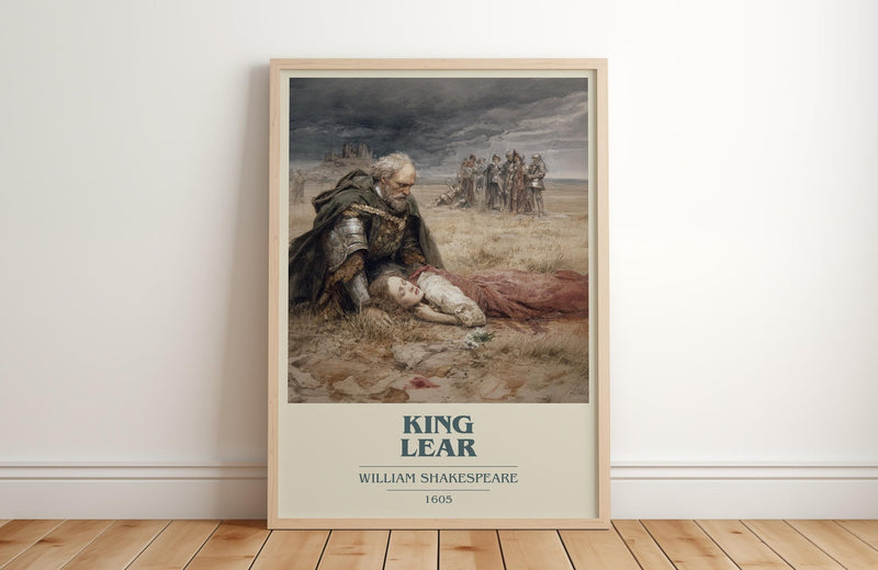 King Lear book cover print in frame leaning in hallway – classic literature wall art