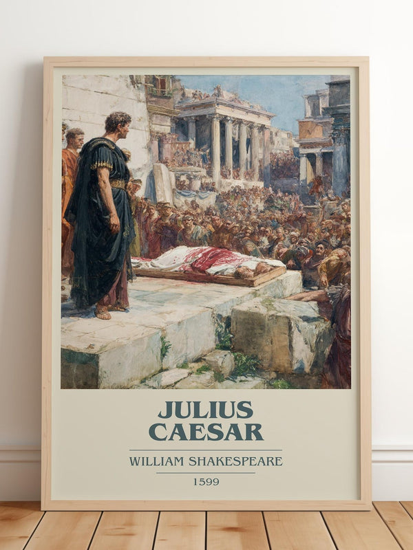 Julius Caesar book cover print in frame leaning in hallway – classic literature wall art