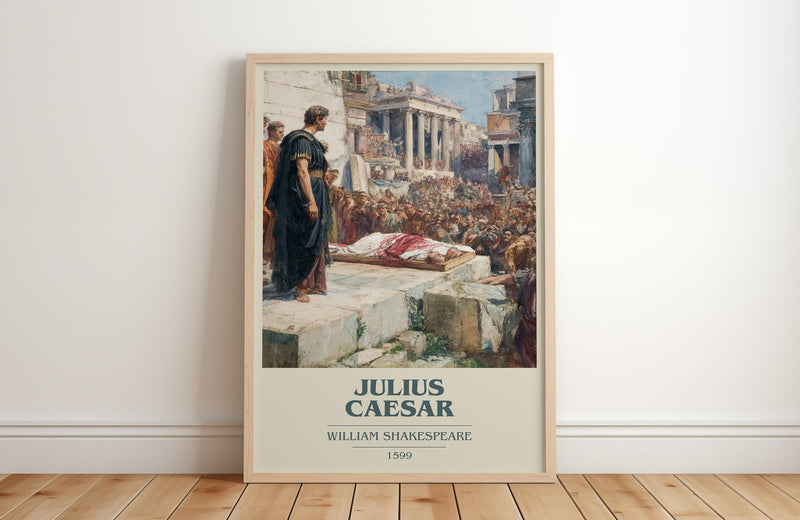 Julius Caesar book cover print in frame leaning in hallway – classic literature wall art