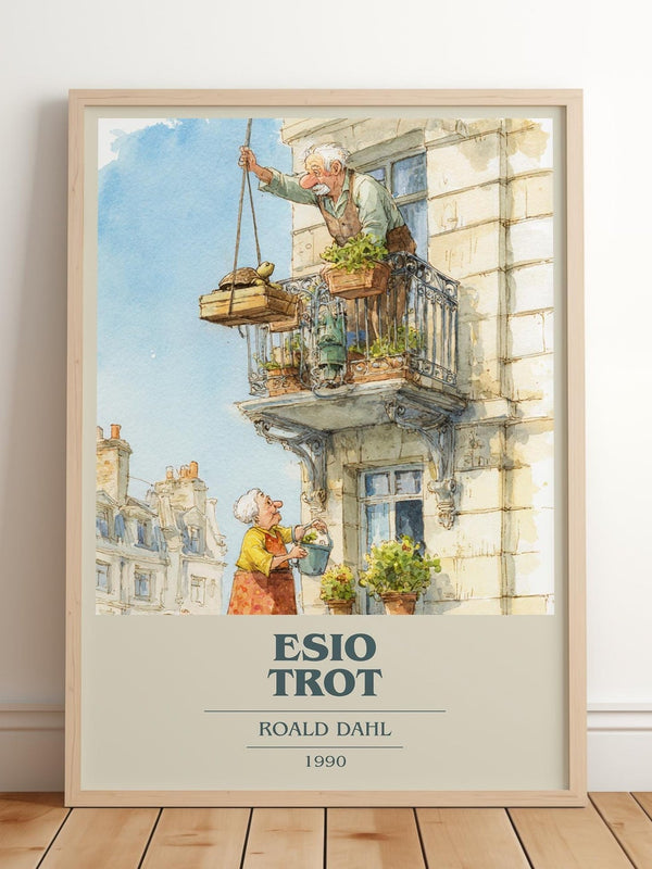 Esio Trot book cover print in frame leaning in hallway – childrens wall art