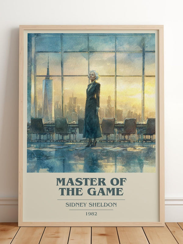 Master of the Game book cover print in frame leaning in hallway – thriller wall art