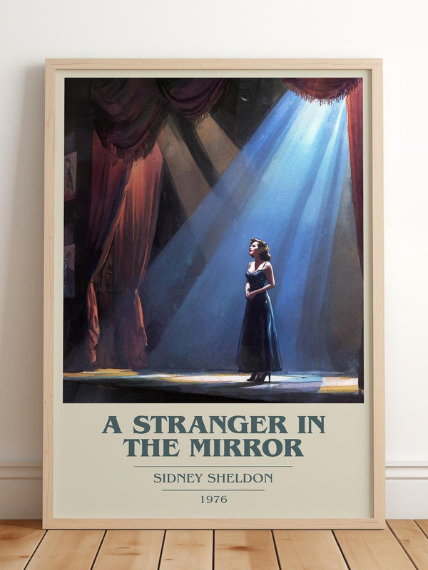 A Stranger in the Mirror book cover print in frame leaning in hallway – romance wall art