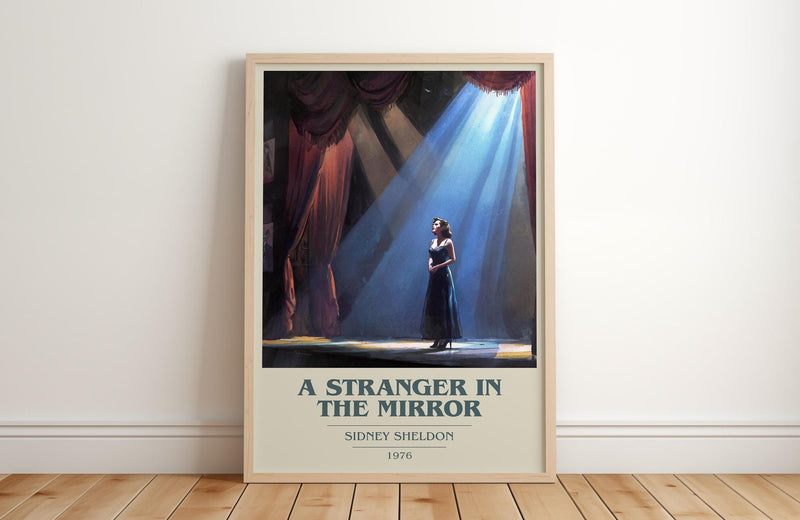 A Stranger in the Mirror book cover print in frame leaning in hallway – romance wall art