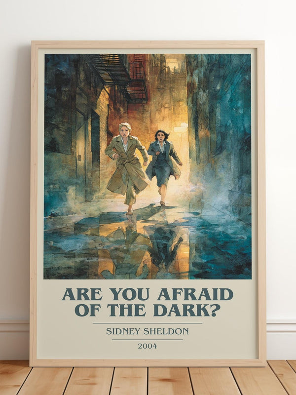 Are You Afraid of the Dark? book cover print in frame leaning in hallway – thriller wall art