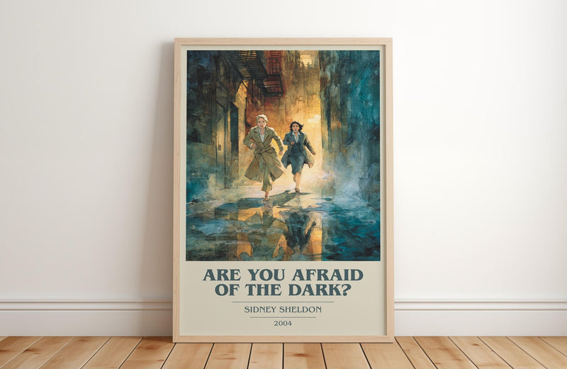 Are You Afraid of the Dark? book cover print in frame leaning in hallway – thriller wall art