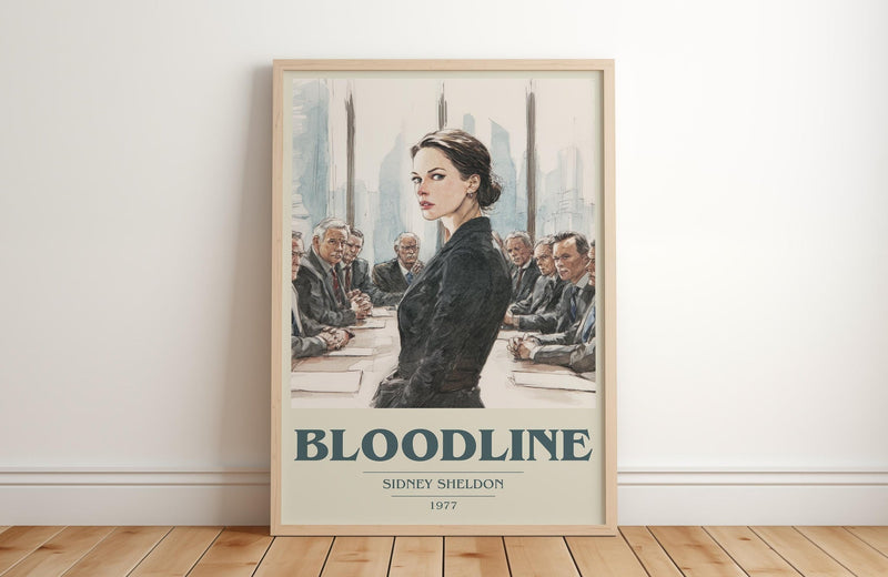 Bloodline book cover print in frame leaning in hallway – thriller wall art