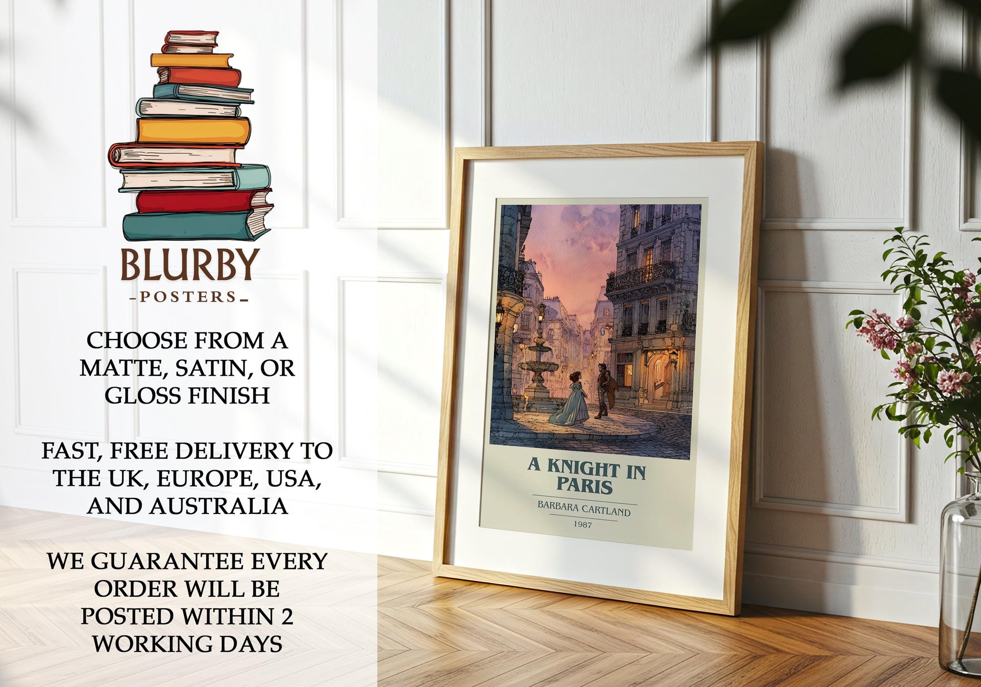 A Knight In Paris by Barbara Cartland | Book Poster | Literary Art Gift For Book Lover | Novel Inspired Wall Art | Free Delivery