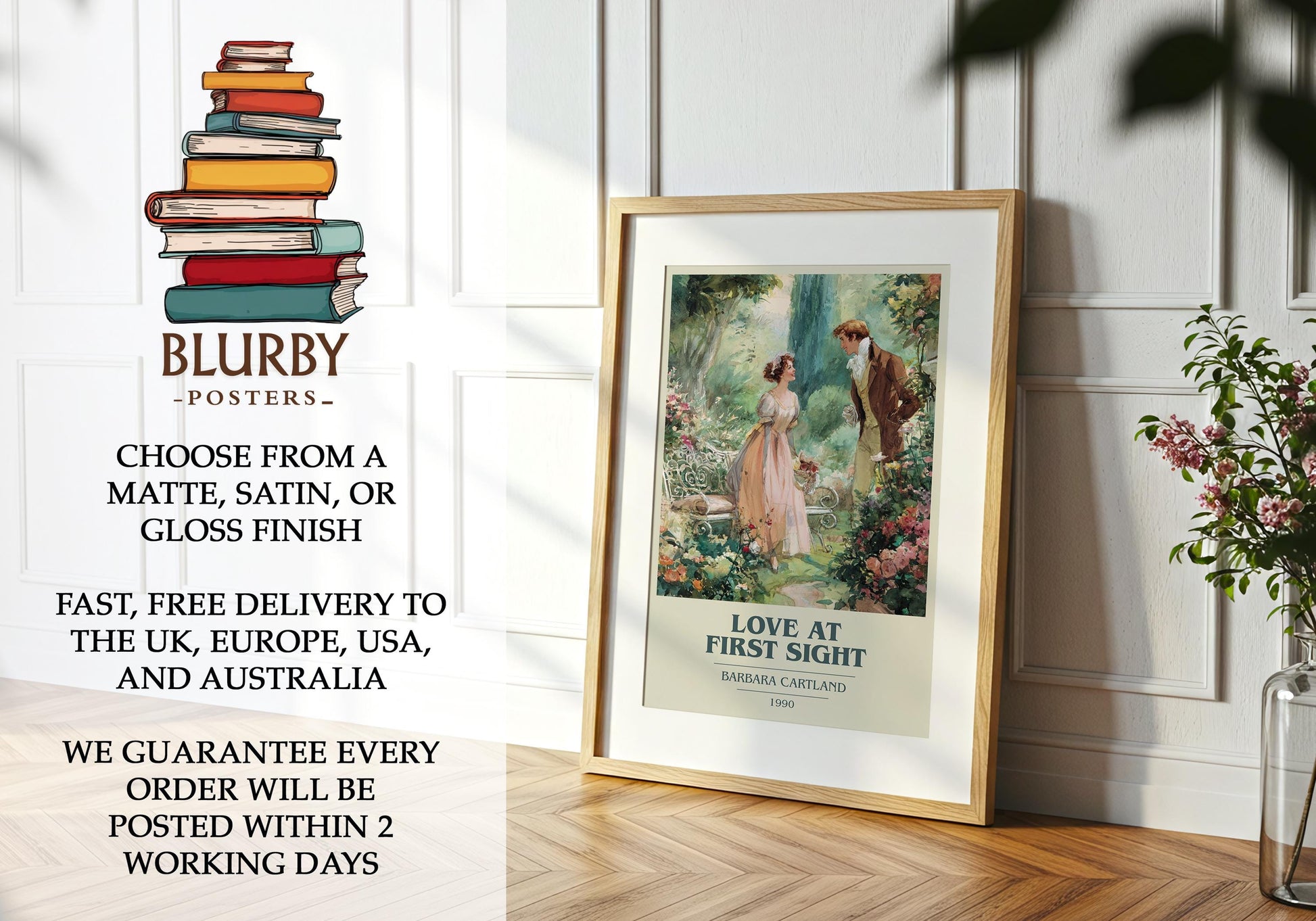Love At First Sight by Barbara Cartland | Book Poster | Literary Art Gift For Book Lover | Novel Inspired Wall Art | Free Delivery