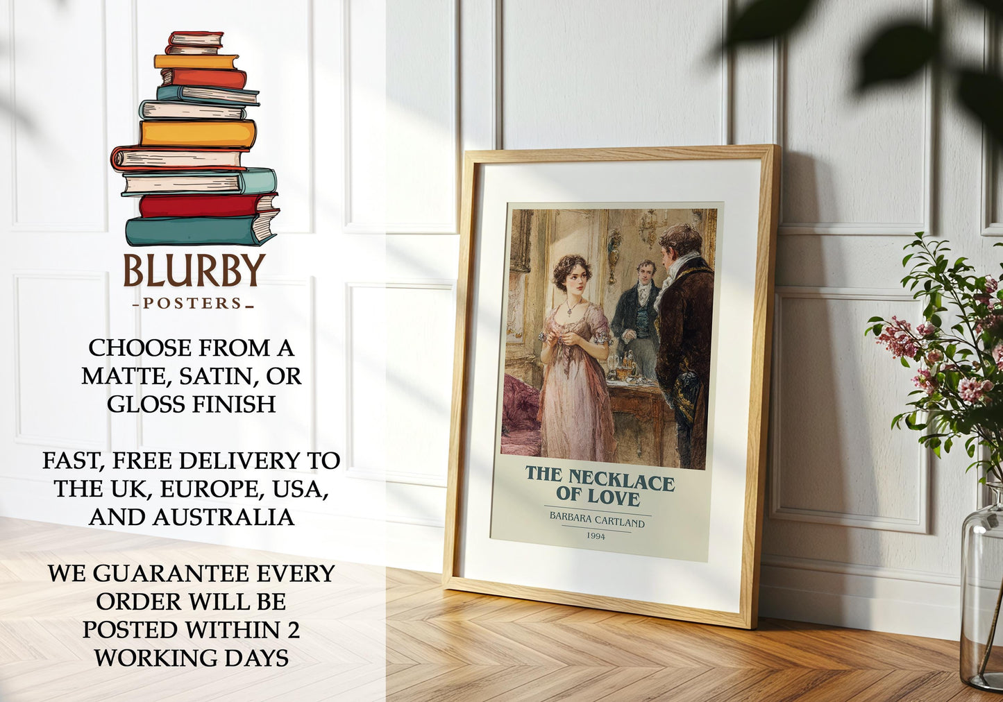 The Necklace Of Love by Barbara Cartland | Book Poster | Literary Art Gift For Book Lover | Novel Inspired Wall Art | Free Delivery