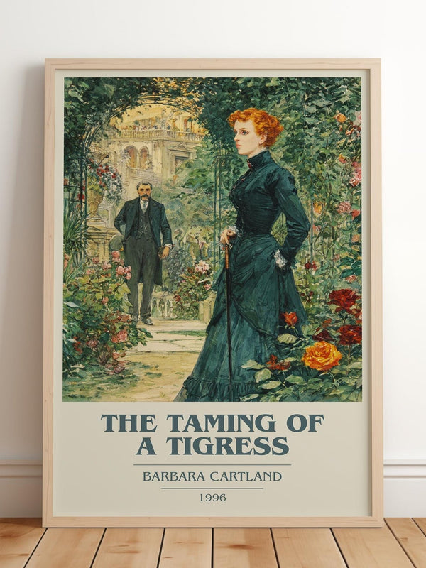 The Taming of a Tigress book cover print in frame leaning in hallway – romance wall art