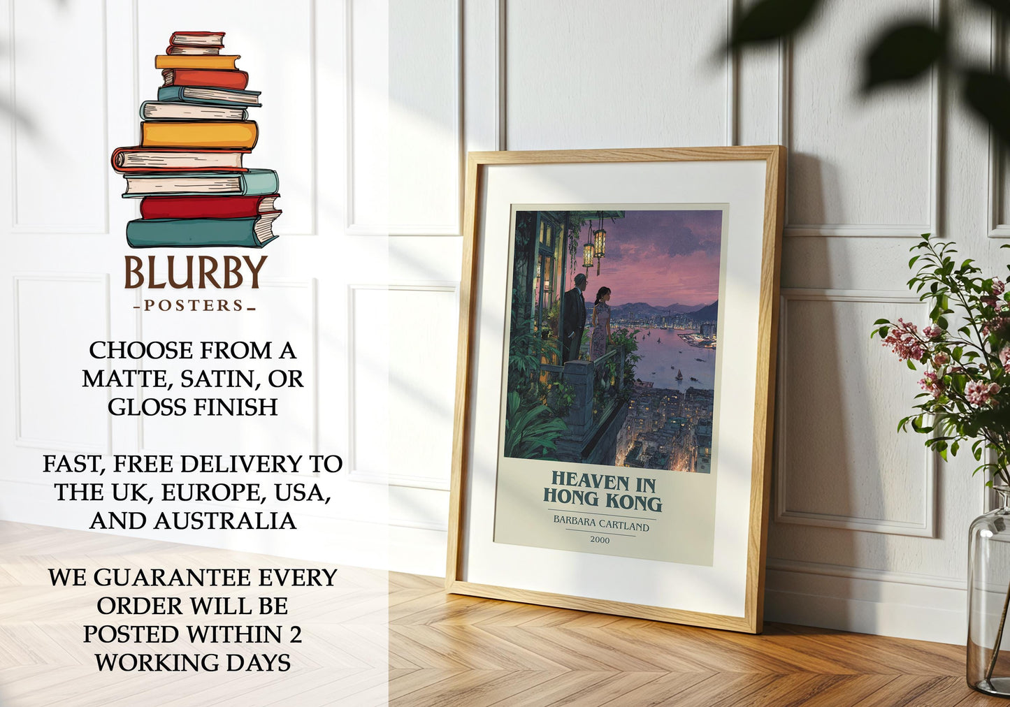 Heaven In Hong Kong by Barbara Cartland | Book Poster | Literary Art Gift For Book Lover | Novel Inspired Wall Art | Free Delivery