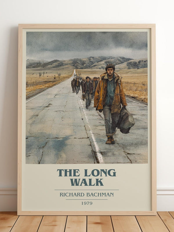 The Long Walk book cover print in frame leaning in hallway – dystopian wall art