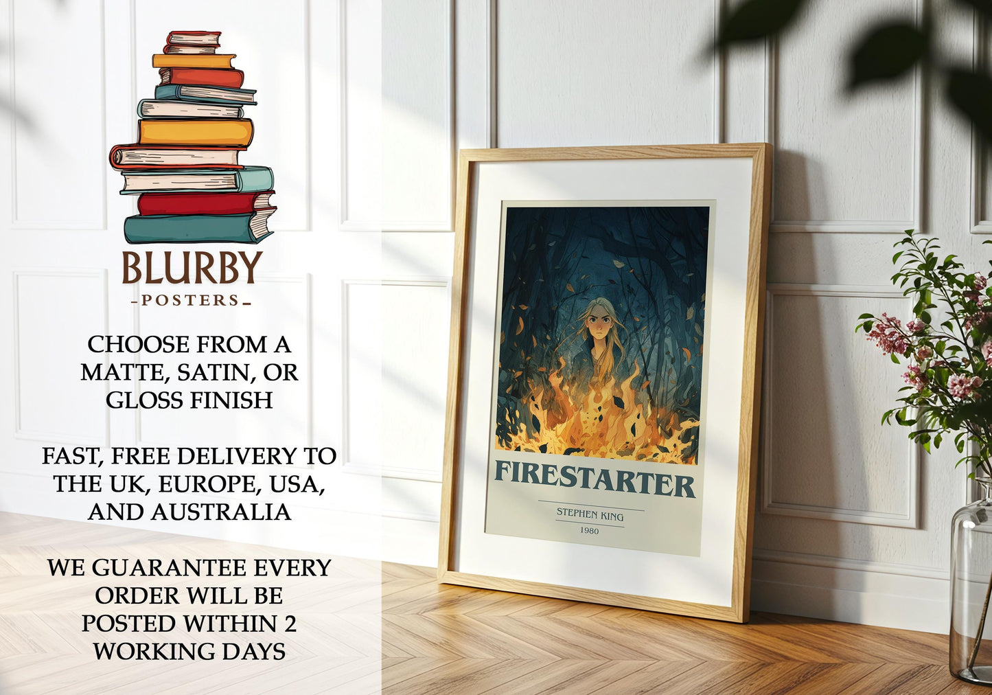 Firestarter by Stephen King | Book Poster | Literary Art Gift For Book Lover | Novel Inspired Wall Art | Free Delivery