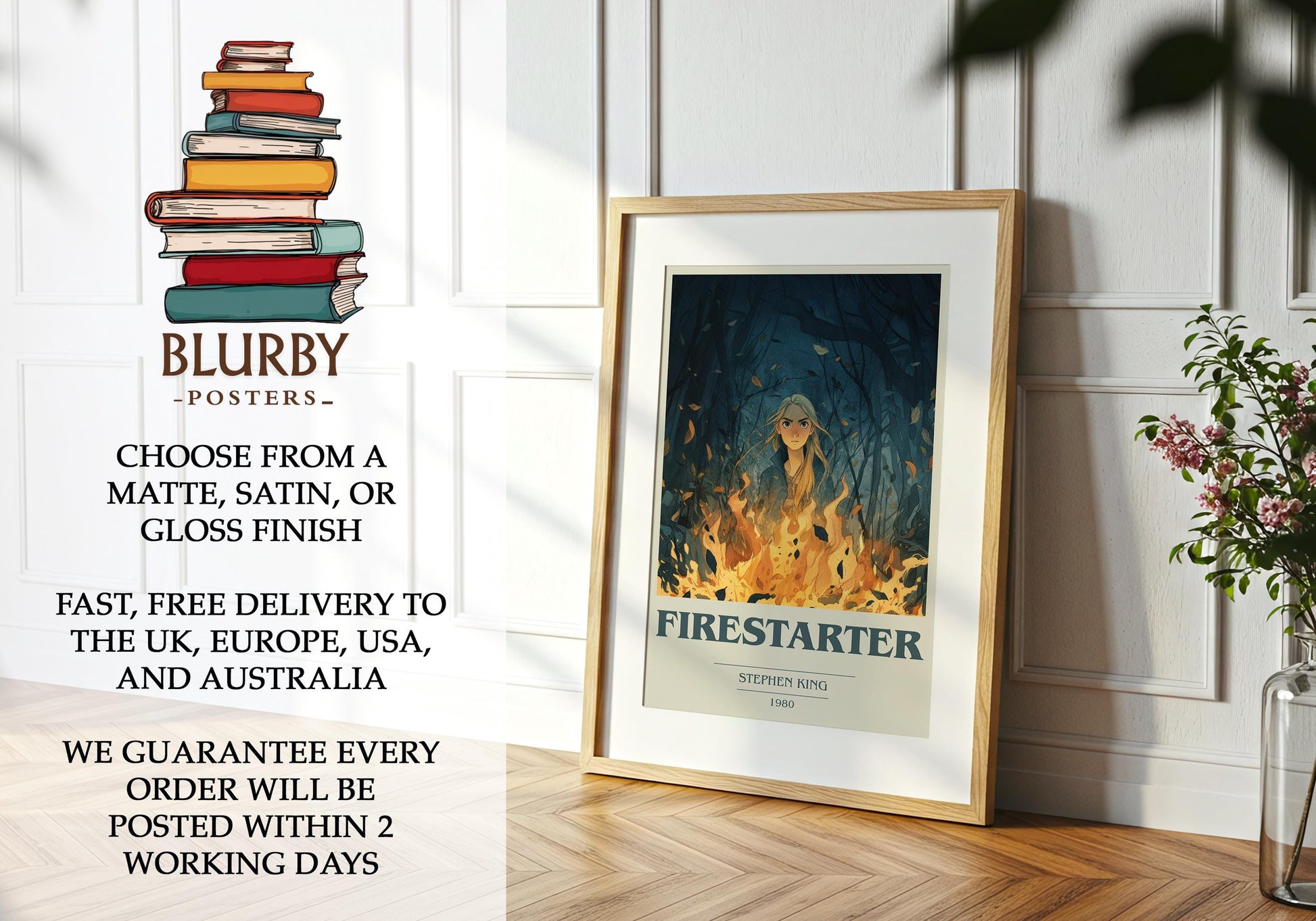 Firestarter by Stephen King | Book Poster | Literary Art Gift For Book Lover | Novel Inspired Wall Art | Free Delivery