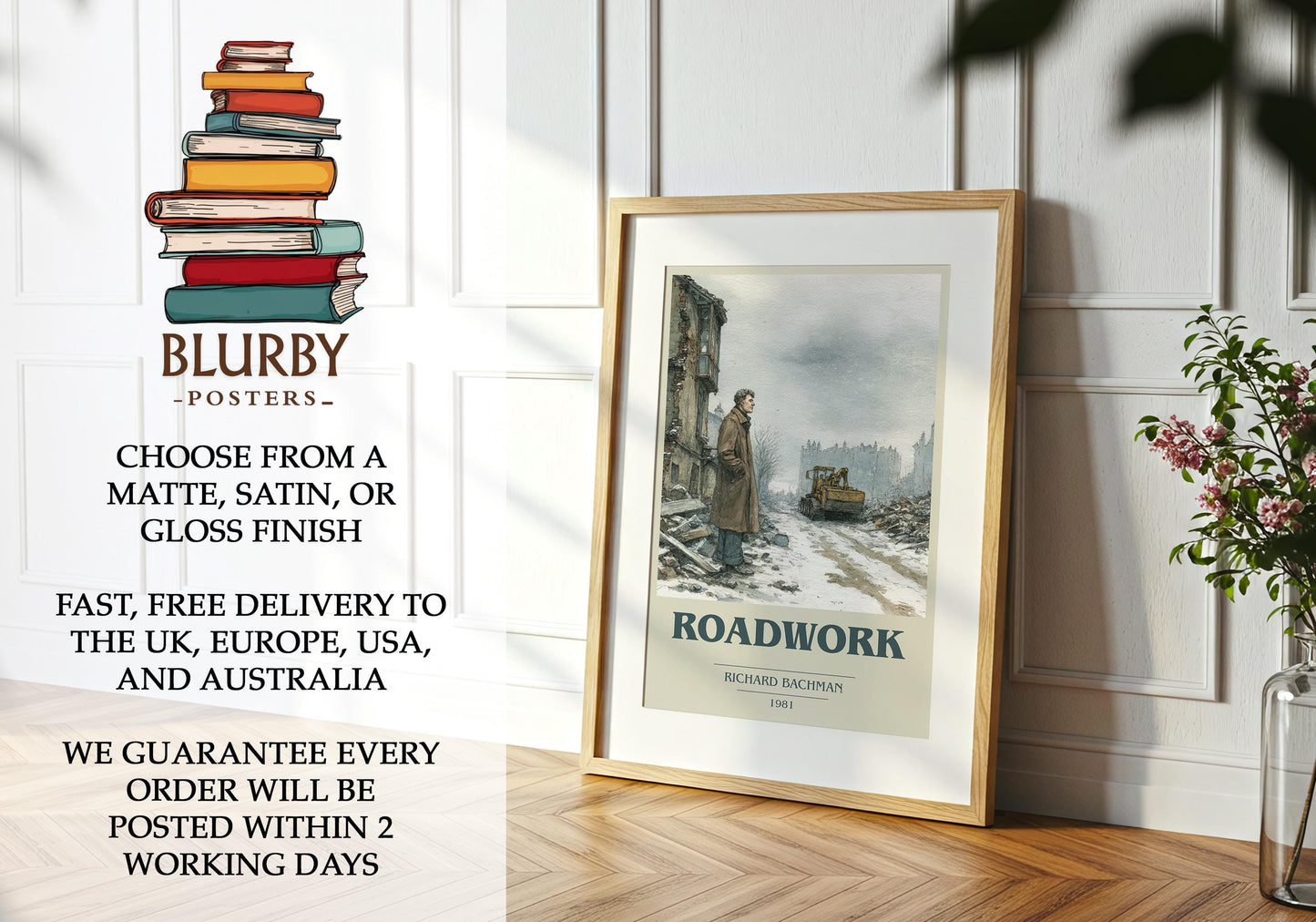 Roadwork by Richard Bachman | Book Poster | Literary Art Gift For Book Lover | Novel Inspired Wall Art | Free Delivery