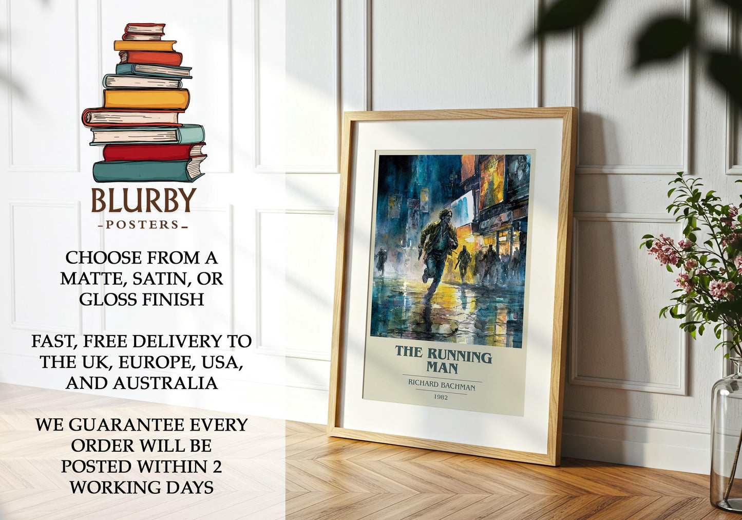 The Running Man by Richard Bachman | Book Poster | Literary Art Gift For Book Lover | Novel Inspired Wall Art | Free Delivery