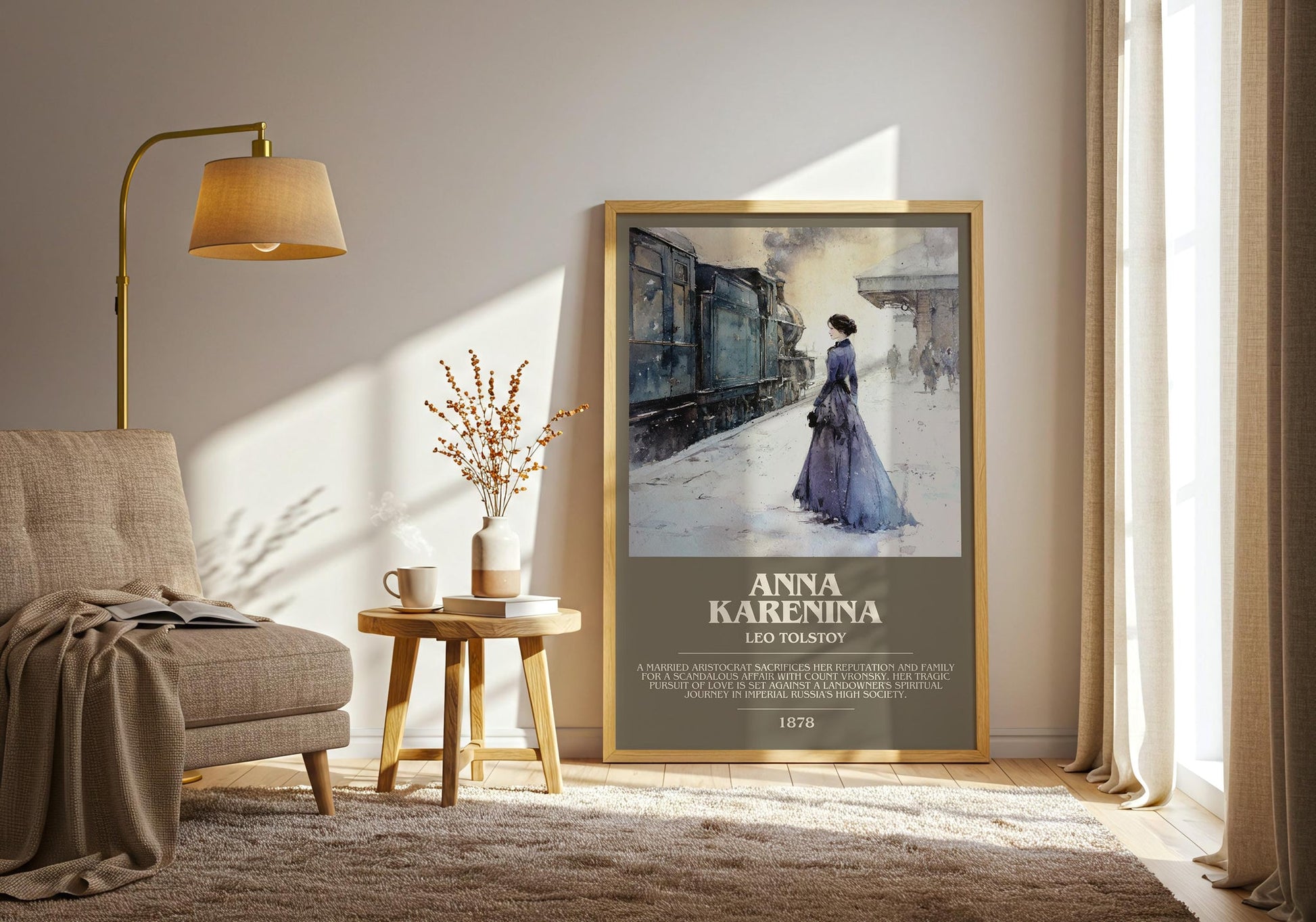 Anna Karenina bookish print on bookshelf – Leo Tolstoy fan gift