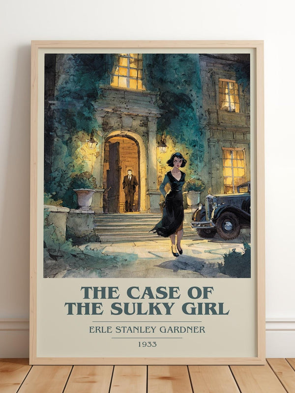 The Case Of The Sulky Girl book cover print in frame leaning in hallway – mystery wall art