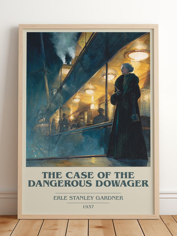 The Case Of The Dangerous Dowager book cover print in frame leaning in hallway – mystery wall art